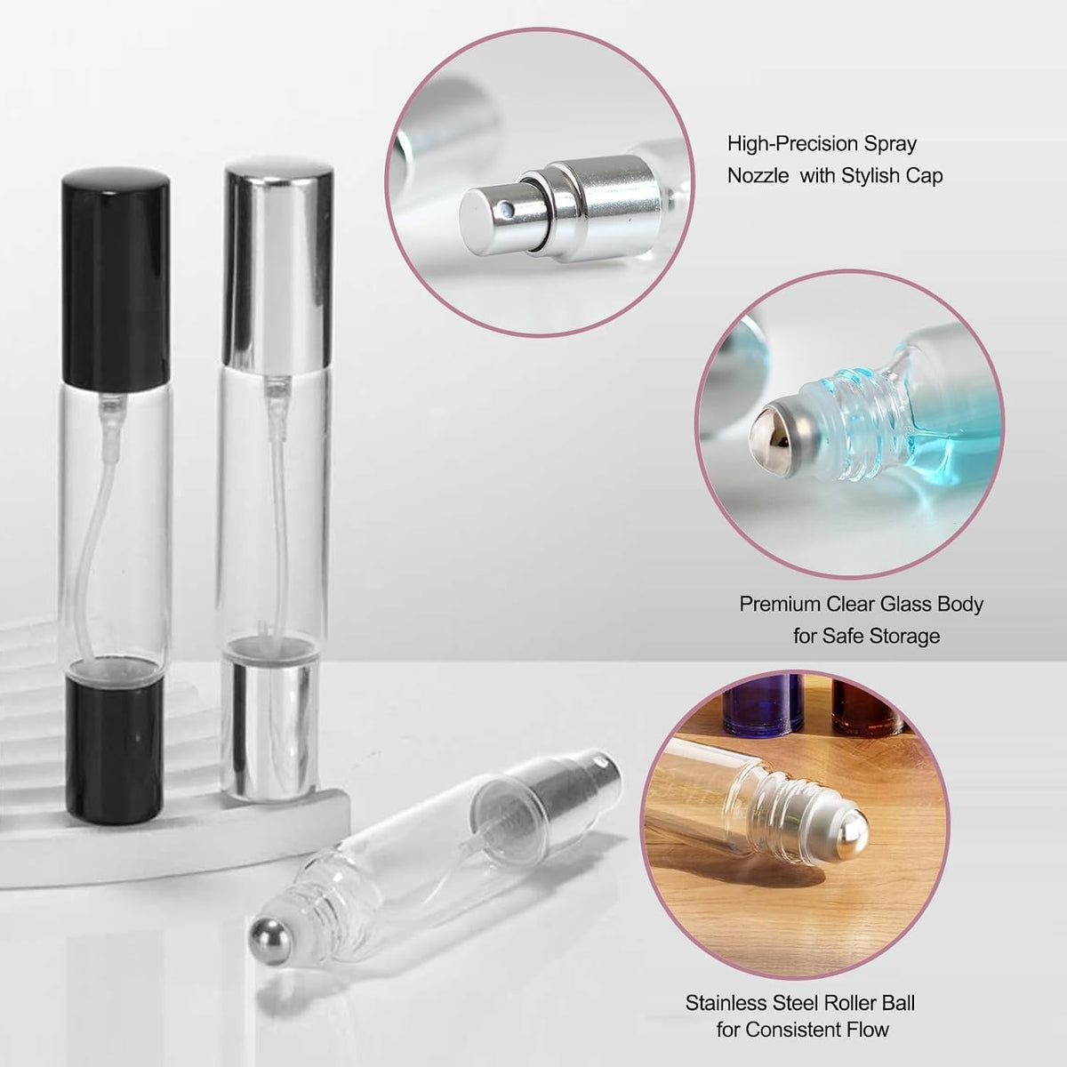 2-in-1 Refillable Perfume Bottle – Roll-On & Fine Mist Spray- 10 ML ( Refill Tube Free )