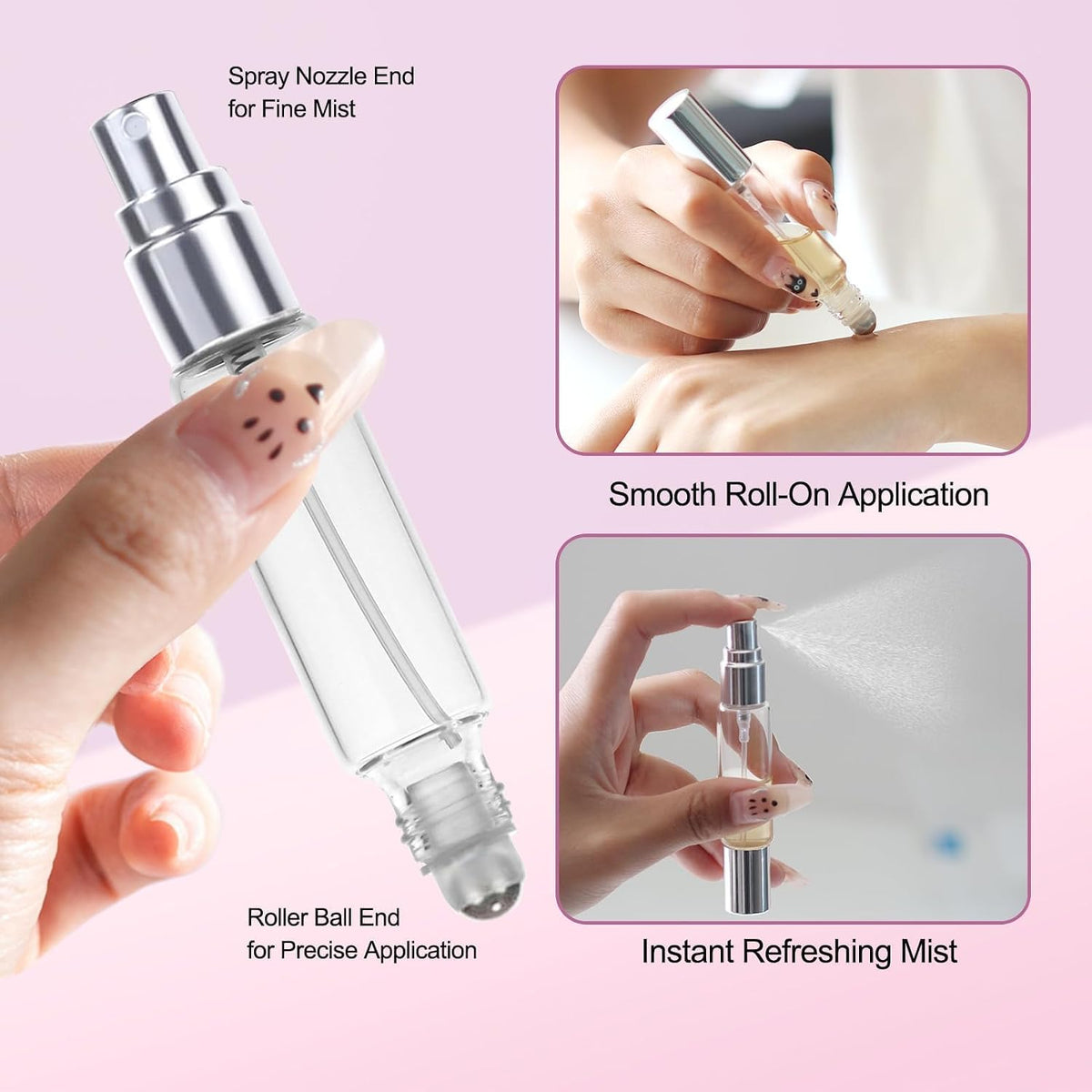 2-in-1 Refillable Perfume Bottle – Roll-On & Fine Mist Spray- 10 ML ( Refill Tube Free )