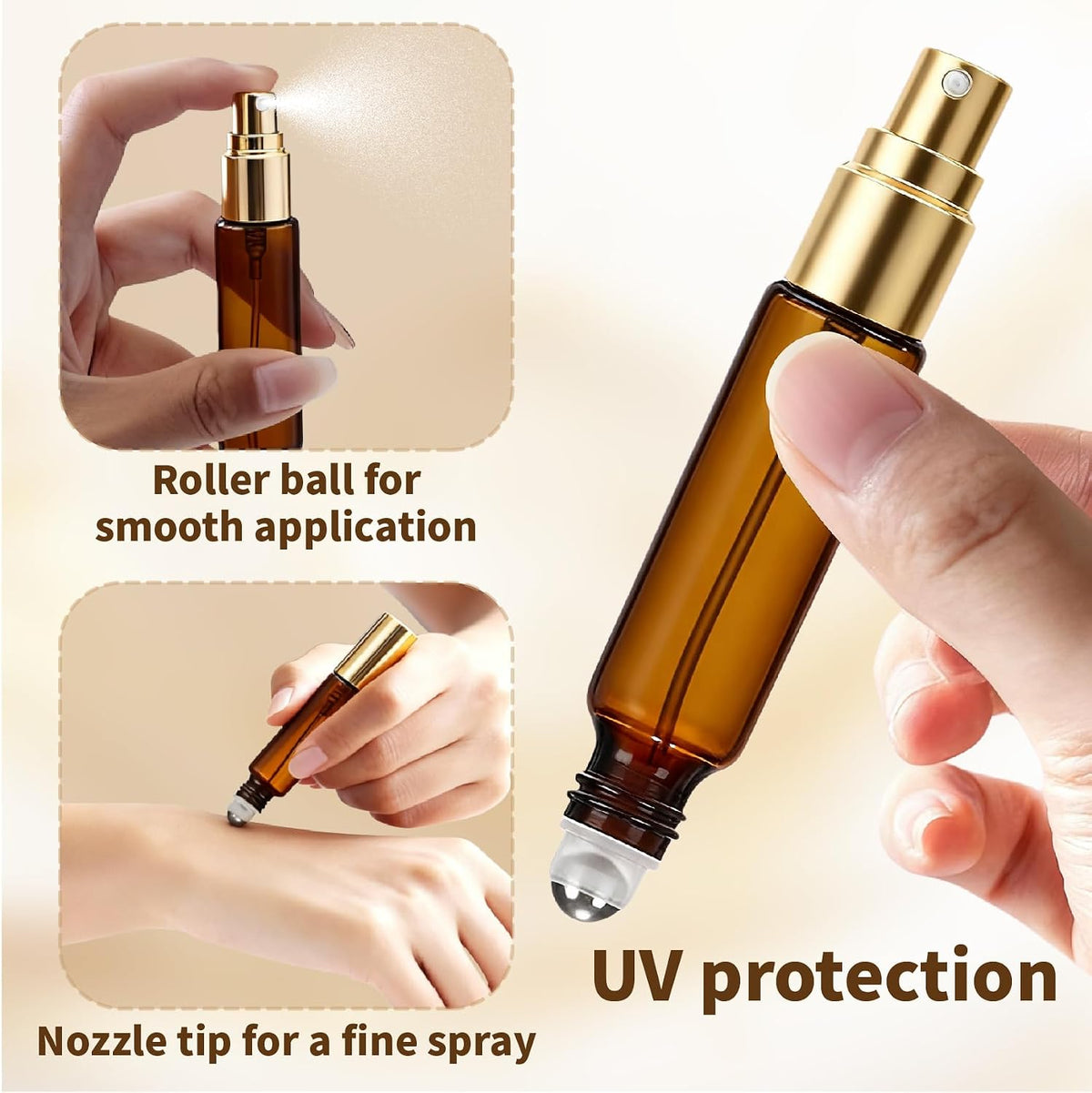 2-in-1 Refillable Perfume Bottle – Roll-On & Fine Mist Spray- 10 ML ( Refill Tube Free )